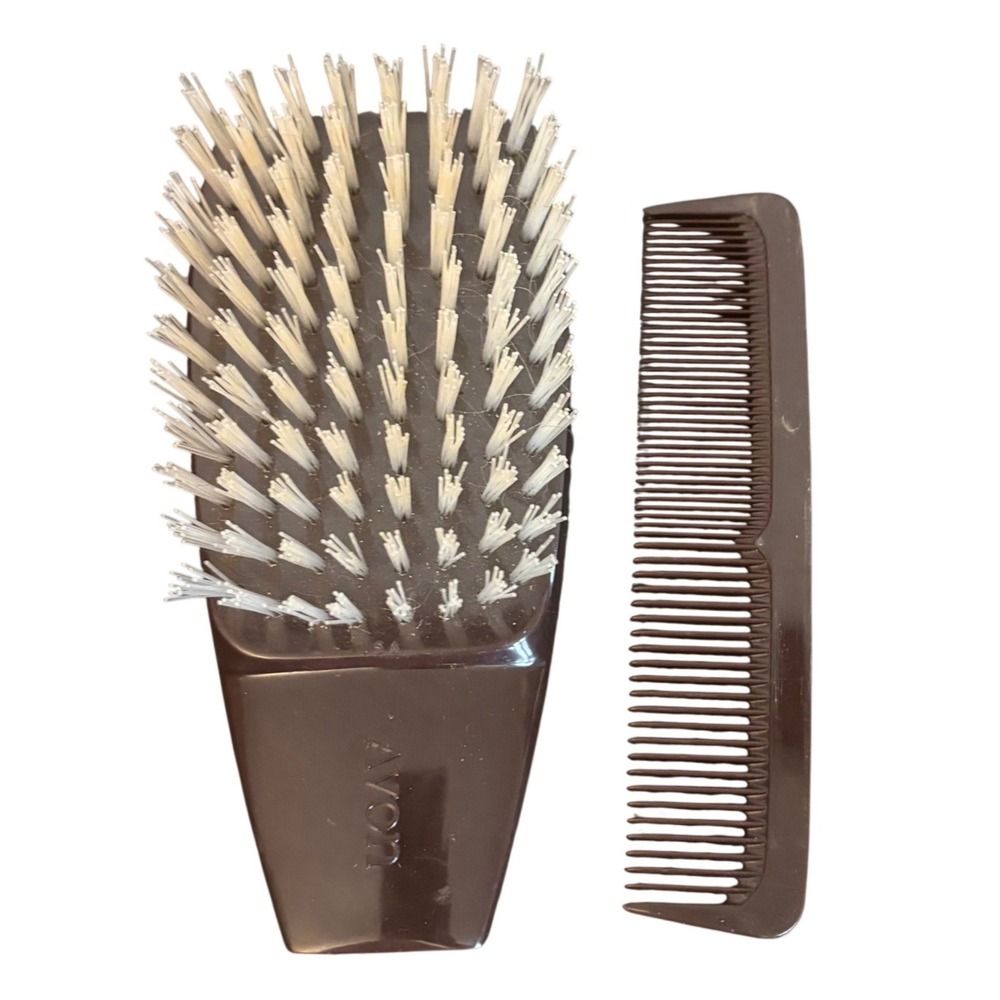 Vintage Avon Hair Brush and Comb Valet Set | Brown Lion Crest | Palm Brush